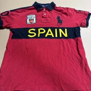 Polo Ralph Lauren Shirt Mens Medium Big Pony Soccer 10 Custom Fit Spain Rugby